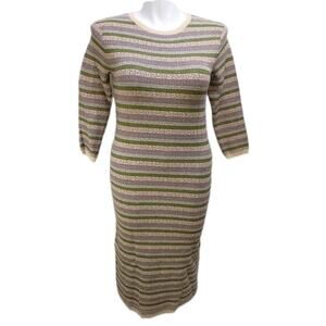 Sweet Baby Jamie Large Cream/Green/Gray 3/4 Sleeve Heavy Knit Dress #D70